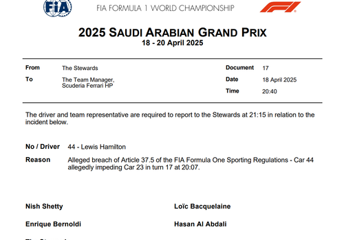 FIA-Dokument, das Lewis Hamilton vorlädt