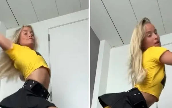 Gill, de vriendin van Niels Destadsbader, laat onder haar rokje kijken in zeer gepeperde Tate McRae-imitatie