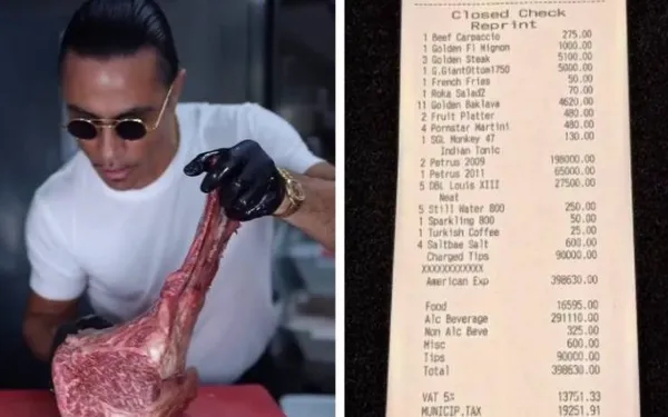 Salt Bae (nog maar eens) hard aangepakt nadat hij hallucinante rekening van klanten deelt: "Dit is eigenlijk gênant!"