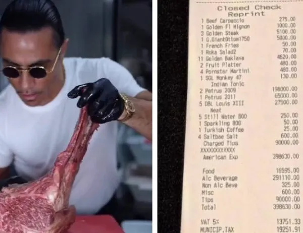 Salt Bae (nog maar eens) hard aangepakt nadat hij hallucinante rekening van klanten deelt: "Dit is eigenlijk gênant!"