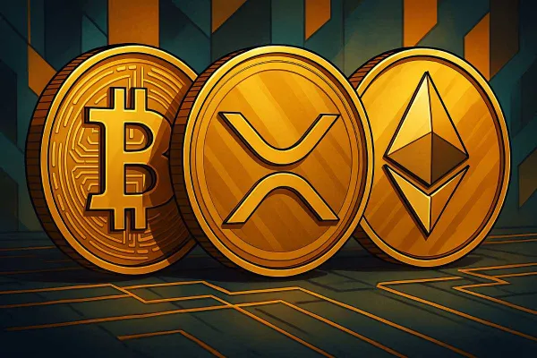 XRP, ETH en BTC koers