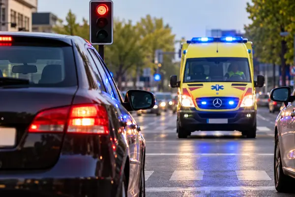 Ambulance Approaches a Red Light