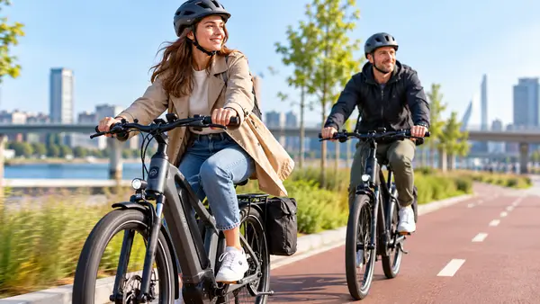 Smiling E-Bike Ride by the Waterfront