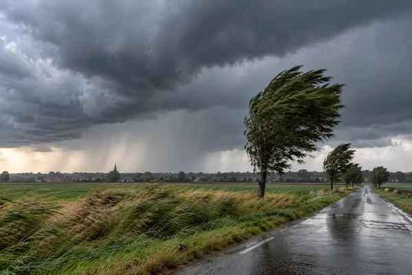 Windblown Storm Over Belgian Countryside