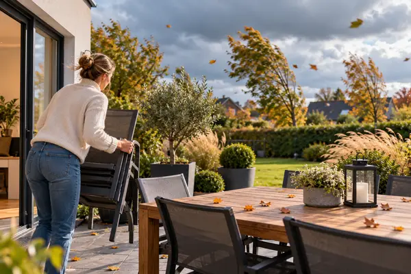 Windy Autumn Patio Preparation