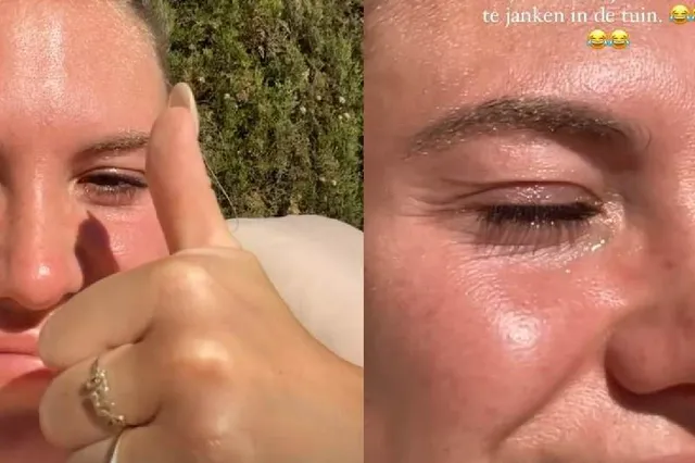 Zwangere vriendin Kaj Gorgels Jessie Jaz huilt zonder topje in de tuin (beelden)