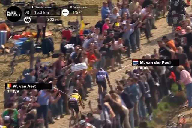 VIDEO: The moment Paris-Roubaix was decided - Wout van Aert punctures, Mathieu van der Poel takes solo lead