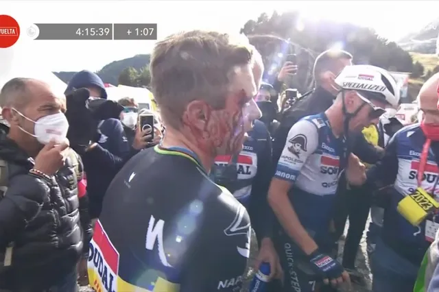VIDEO: Bloody Remco Evenepoel as he crashes seconds after winning stage 3 of Vuelta a Espana
