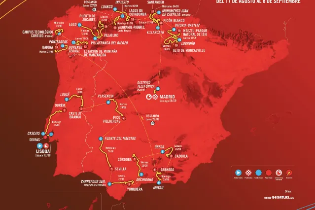 Perfis & Percurso da Volta a Espanha 2024 - Início em Lisboa, 9 etapas de alta montanha e 34 quilómetros de contrarrelógio na etapa final.