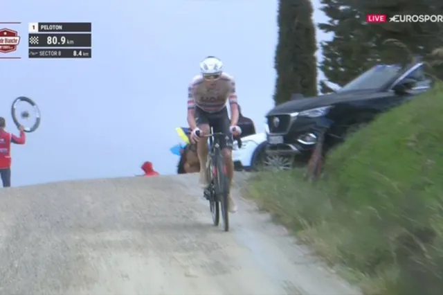 VIDEO: Tadej Pogacar attacks solo with 81km to go at Strade Bianche 2024