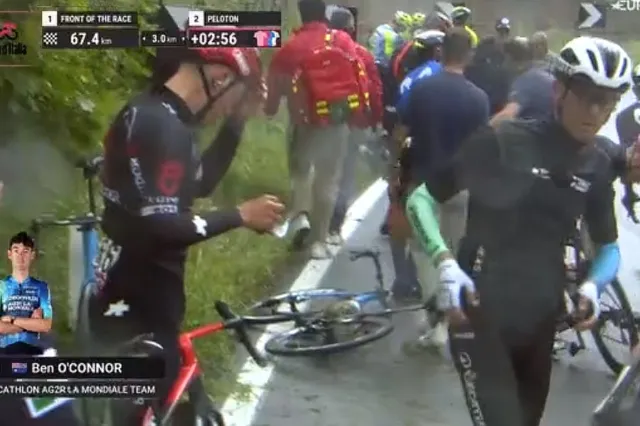 Big crash at Giro d'Italia sees Biniam Girmay and Ben O'Connor hit the deck hard