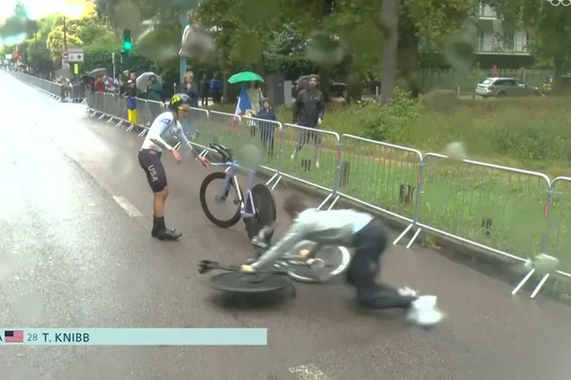 VIDEO: American Taylor Knibb crashes three times during Olympic time-trial and even her mechanic fell in rainy conditions