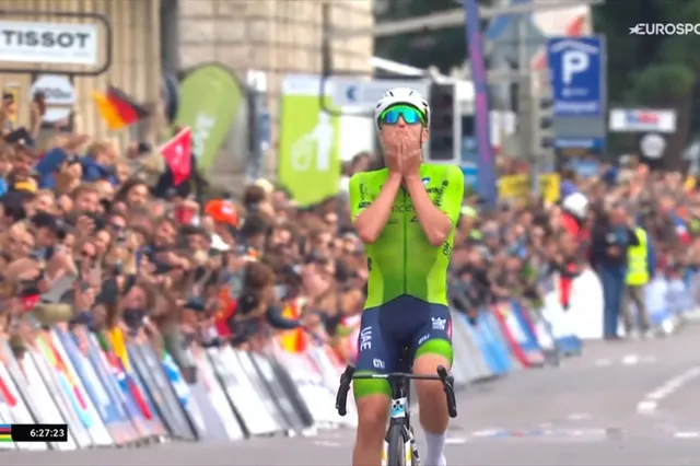 VIDEO: Watch the moment an emotional Tadej Pogacar realises his dream and becomes world champion!
