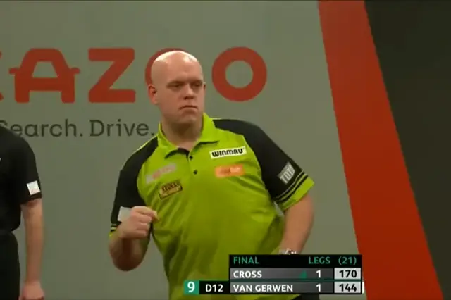 VIDEO: Van Gerwen produces stunning nine-dart finish to begin final of Players Championship Finals against Cross