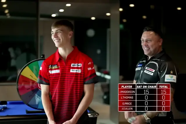 VIDEO: Top Leicester City players James Maddison and Luke Thomas join Price and Cullen for Forfeit Darts