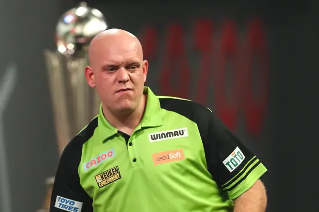 Striking: Van Gerwen produced average below 100 for first time in PDC World Darts Championship final