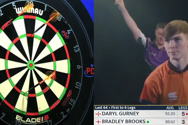 VIDEO: Brooks erzielt einen 9-Darter, Gegner Gurney jubelt im Hintergrund mit