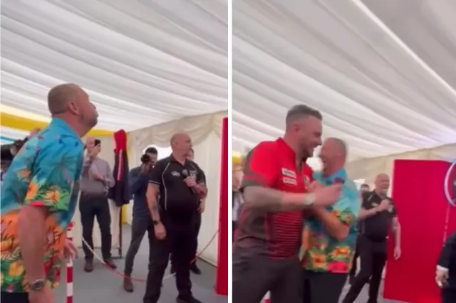 VIDEO: Wayne Mardle 'spuugt' dartpijl de dubbel in bij demonstratiewedstrijd tegen Joe Cullen