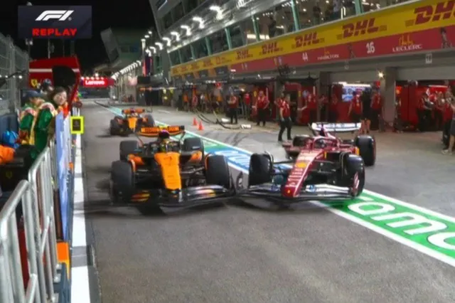 Norris hits pit lane wall after colliding with Leclerc!