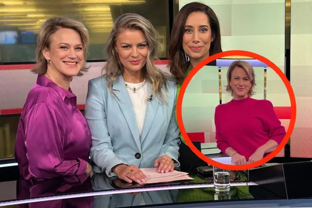 NOS Journaal-trio Iris de Graaf, Saïda Maggé en Afke Boven kruipen dicht tegen elkaar in de studio