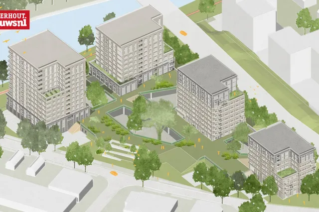 Vier gebouwen met 295 appartementen Esdoornlaan op locatie Braat/Praxis