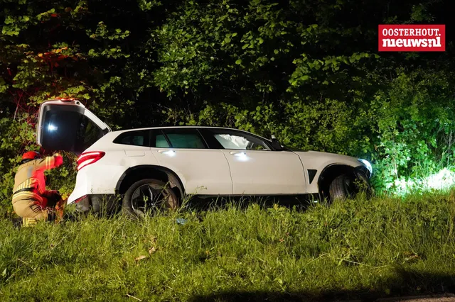 Auto ramt boom en belandt in sloot op Steenovensebaan in Dorst