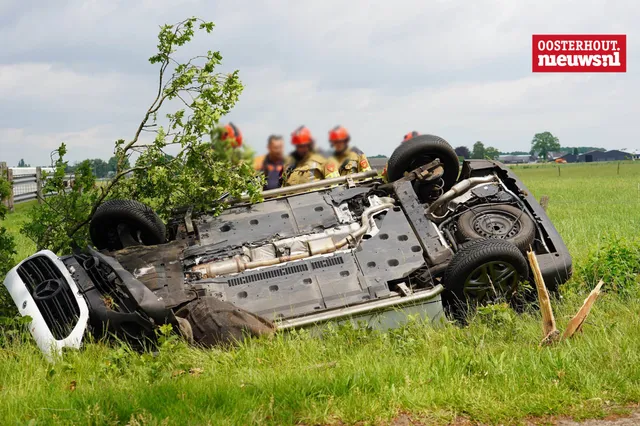 Automobiliste schrikt van spin en belandt ondersteboven in sloot