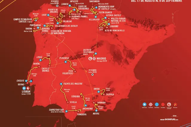 Profile & Route Vuelta a Espana 2024 - Start in Lissabon, 34 Kilometer Zeitfahren; 9 Bergankünfte