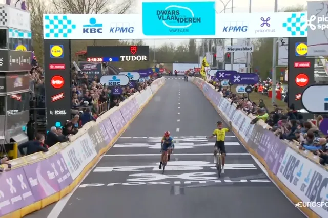 Marianne Vos holt ihren ersten Jahres-Karrieresieg bei der Dwars door Vlaanderen WE 2024 vor Shirin van Anrooij; Ceratizit-WNT Pro Cycling durch Marta Jaskulska auf Platz 15