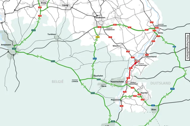 Volledige afsluiting A2 tussen knooppunten Het Vonderen en Kerensheide van 14 t/m 17 november