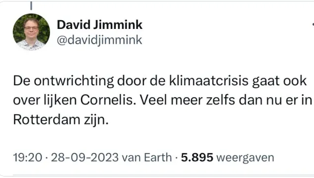 Zum Kotzen! Gewetenloos GroenLinks raadslid David Jimmink gebruikt Rotterdamse tragedie om zijn klimaatpunt te maken