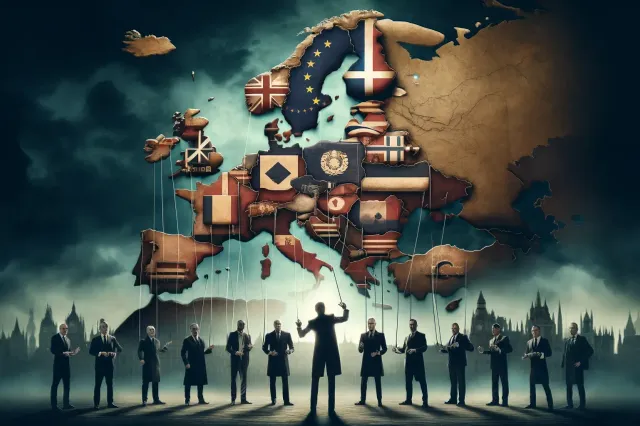 dalle 2024 06 10 165408 a dramatic illustration of globalist elites controlling europe the scene features a group of powerful well dressed figures standing in front of a ma