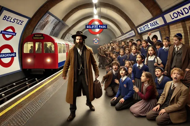dalle 2024 06 25 165106 a dramatic scene at a london tube station showing a group of visibly jewish schoolchildren being confronted by a group of other schoolchildren with br