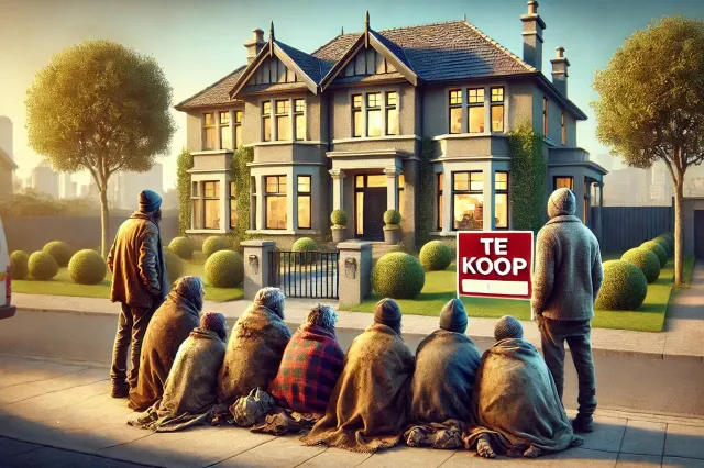 dalle 2024 07 22 100056 a group of poor homeless people looking longingly at a beautiful house that is for sale but obviously unaffordable for them the scene shows a contras