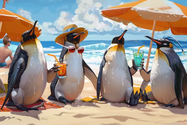 michaelvdgalien a group of penguins are sitting at the beach dc33abf7 88d5 4edd 99a1 70312055b045 0
