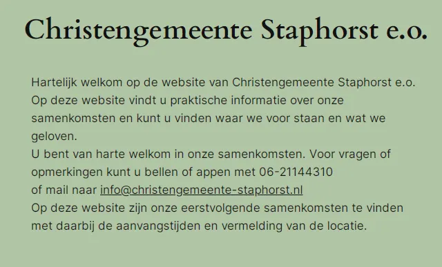 Christengemeente Staphorst e.o. start samenkomsten