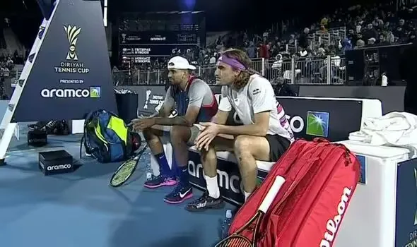 Fans notice frosty body language between Kyrgios and Tsitsipas during Diriyah Tennis Cup doubles tie: "When the teacher makes you sit with the student you dislike most in the classroom"