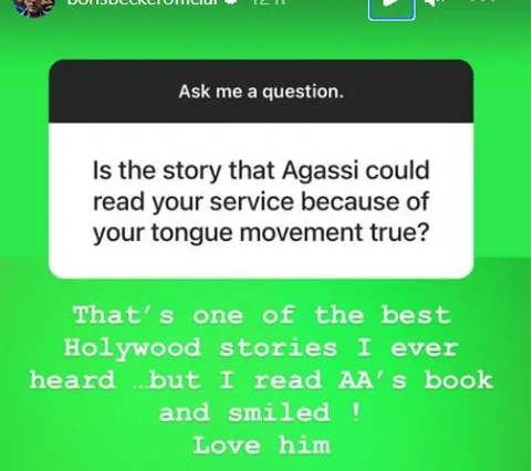 Becker responde a la afirmación de Agassi de leer su saque con el movimiento de la lengua: "Es una de las mejores historias de Hollywood que he oído"