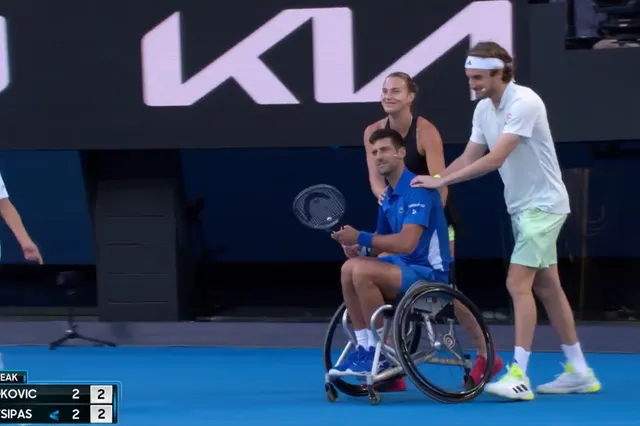 (VIDEO) Novak Djokovic hilariously tries out wheelchair tennis with help from Aryna Sabalenka and Stefanos Tsitsipas