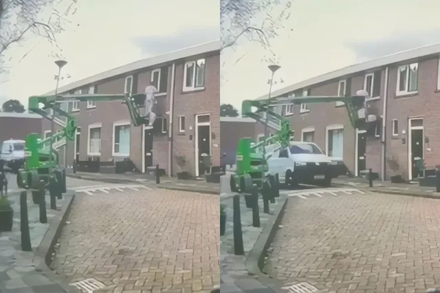 Bestelbus ziet schilder op hoogwerker over het hoofd in Rotterdam