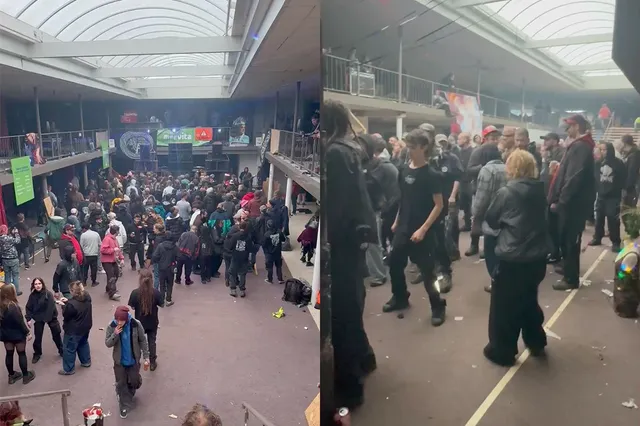 Illegale rave in verlaten gebouwen van failliete meubelhandel Heylen in Belgische Peer