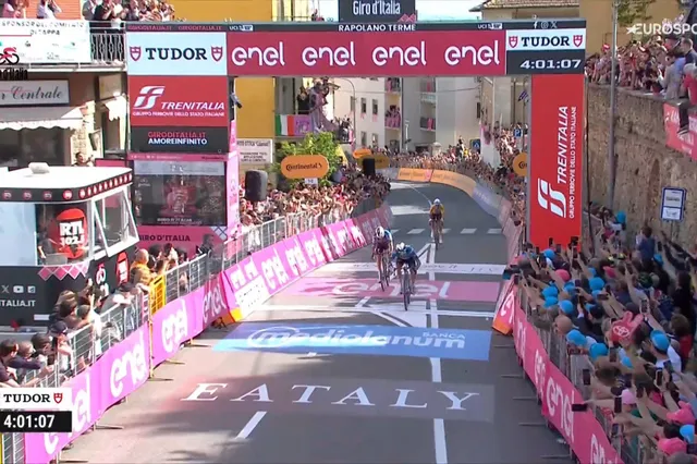 Pelayo Sanchez zegeviert op de Strade Bianche van de Giro d'Italia, door Julian Alaphilippe & Luke Plapp te verslaan