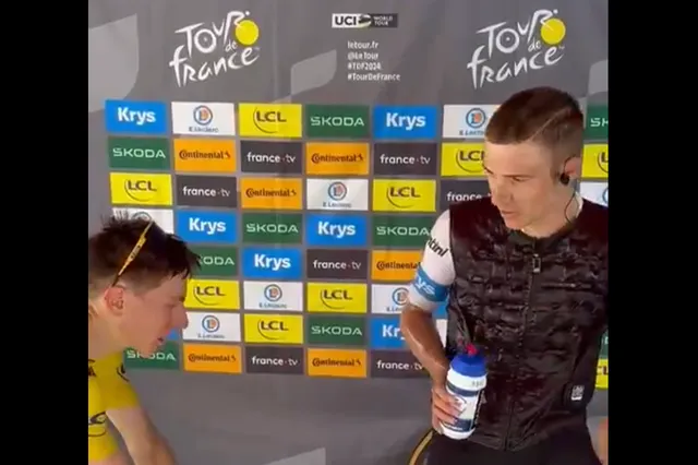 VIDEO: De hilarische dialoog tussen Evenepoel en Pogacar na de finish: "Ik wil meer van je kont zien en niet vanaf 500 meter"