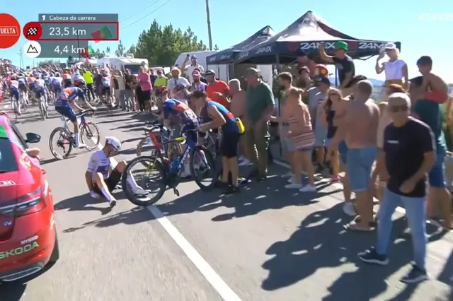 VIDEO: Mathias Vacek gaat tekeer tegen fan nadat hij ten val wordt gebracht tijdens de Vuelta a Espana