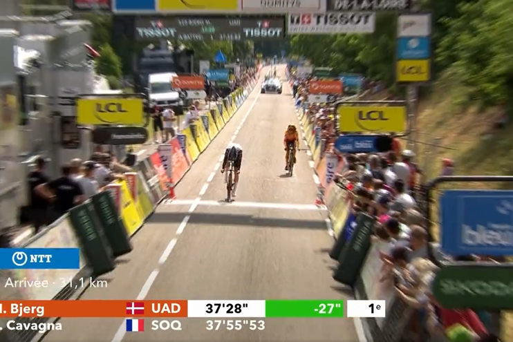 VIDEO Mikkel Bjerg s stage winning effort on Crit rium du