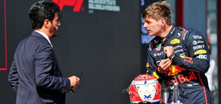 FIA president Mohammed Ben Sulayem and Max Verstappen after the Emilia-Romagna Grand Prix.