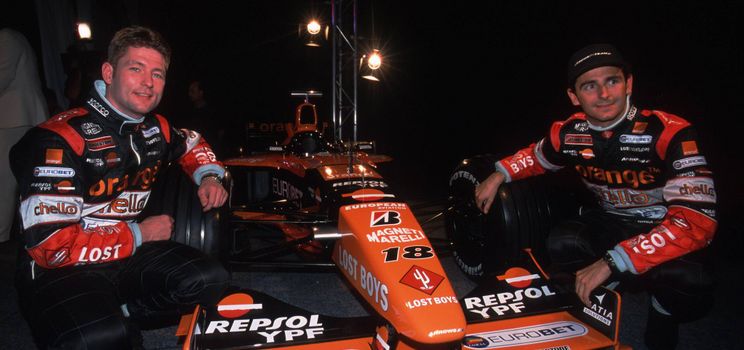 Jos Verstappen y Pedro de la Rosa en la presentación de Arrows