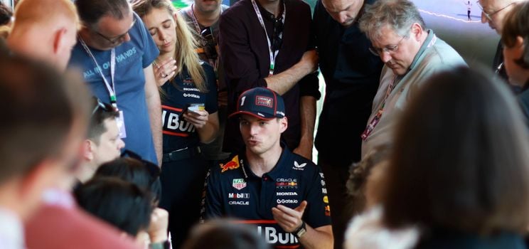 Max Verstappen talking to F1 press in Imola