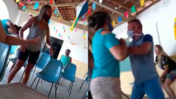 Braziliaan gaat met minnares prik halen en komt zijn vrouw en haar zus tegen...