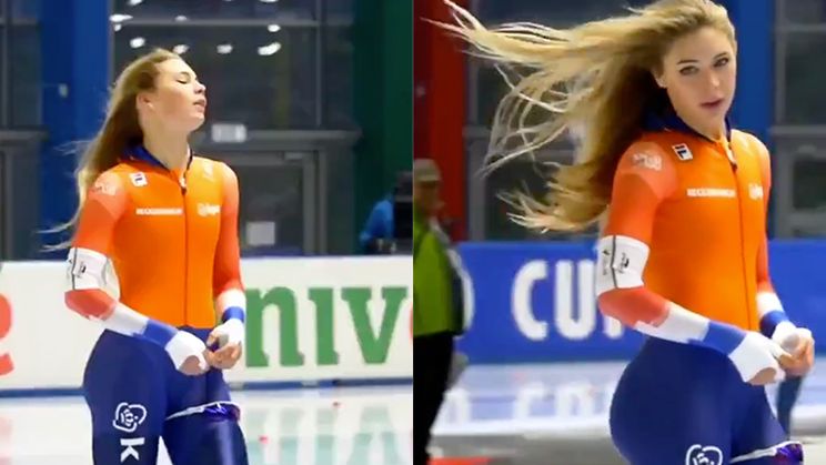 Er wordt niet geschaatst, maar Jutta Leerdam gaat wel keihard viraal